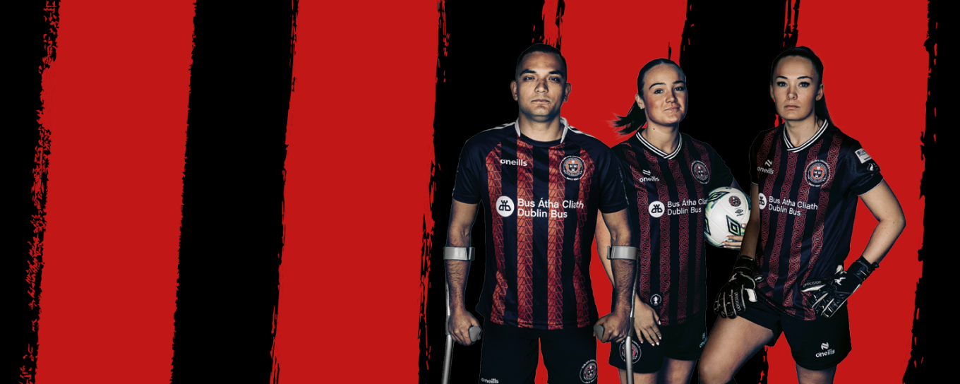 three bohs players standing in front of a red and black background