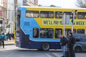 Bus driving in city