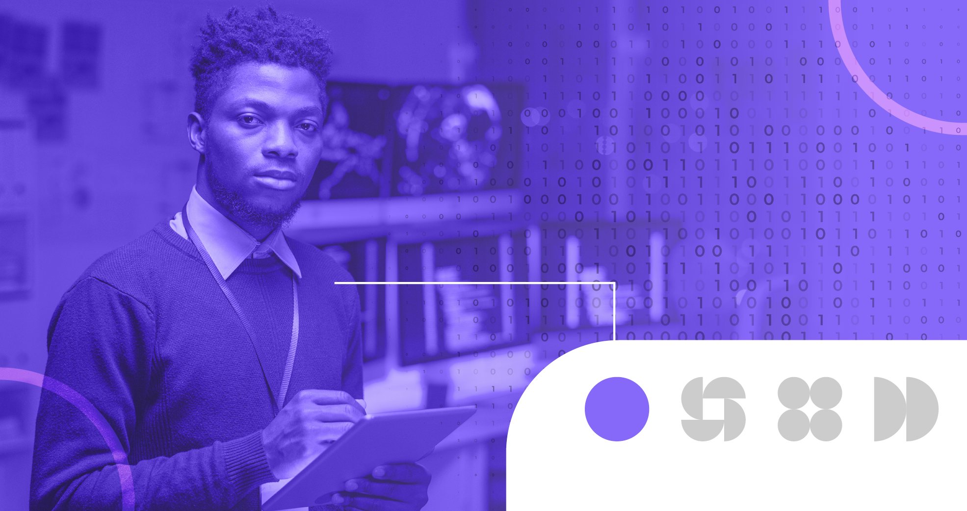 purple graphic with man