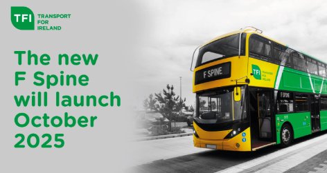 image of bus with "f spine" on scroll and copy "the new f spine will launch october 2025"