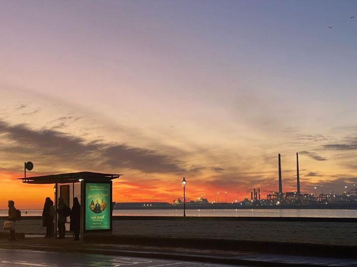 Instagram image bus stop with the sun setting in Clontarf