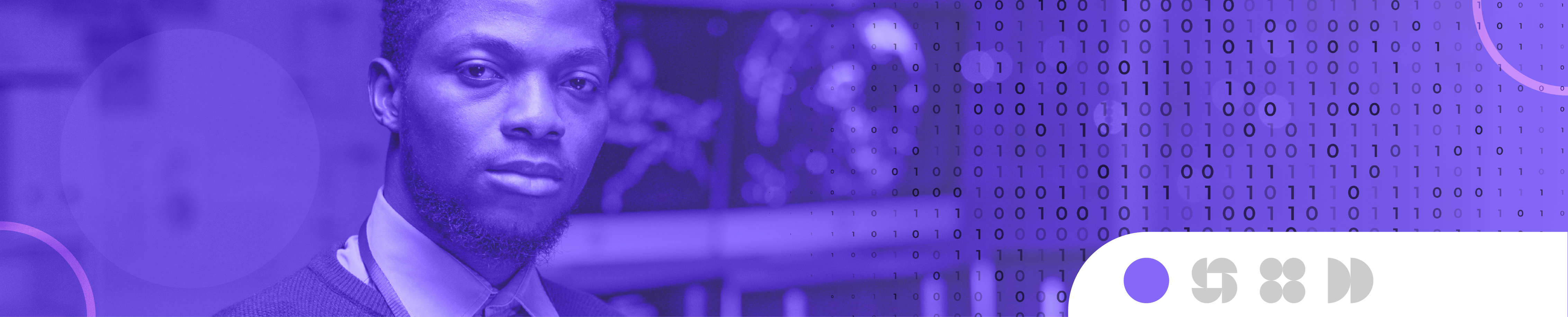 purple graphic with man