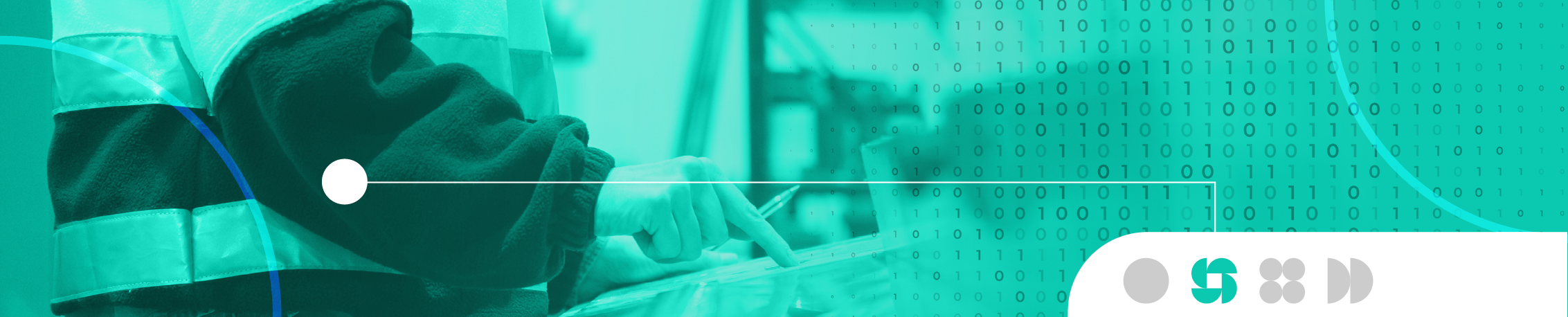 green graphic with woman working