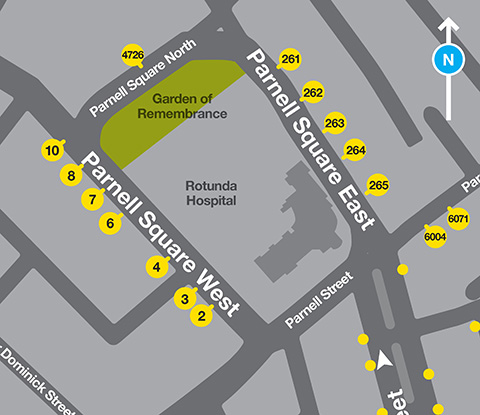Map of bus stops on Parnell Square