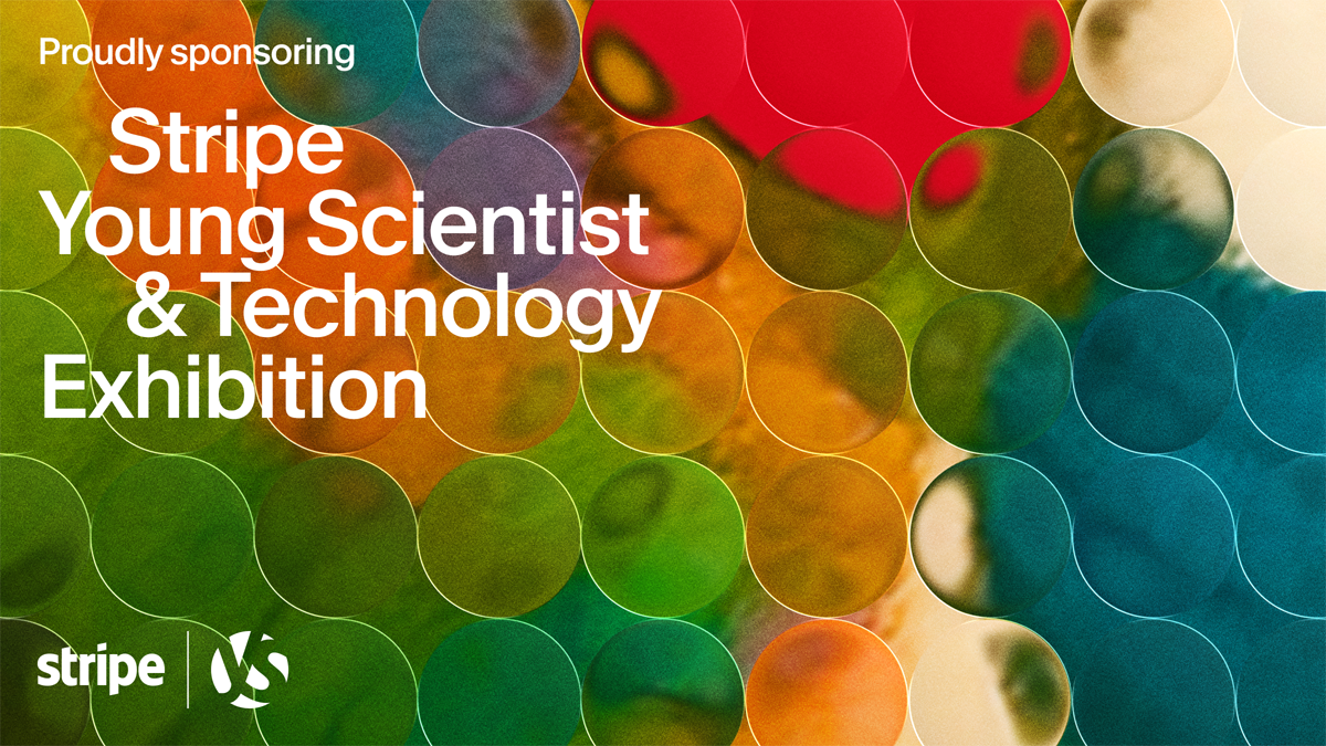 Image with multi coloured background and text that reads ' Stripe Young Scientist and Technology Exhibition 